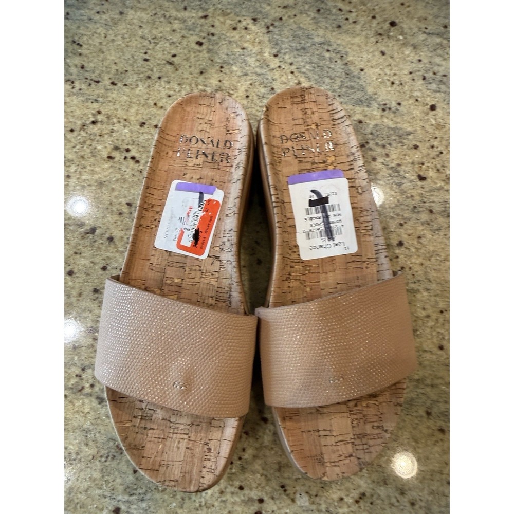 🆕 DONALD J. PILNER 'Fiji' Slide Thong Wedge Sandals Gold Fleck Cork US 6.5M